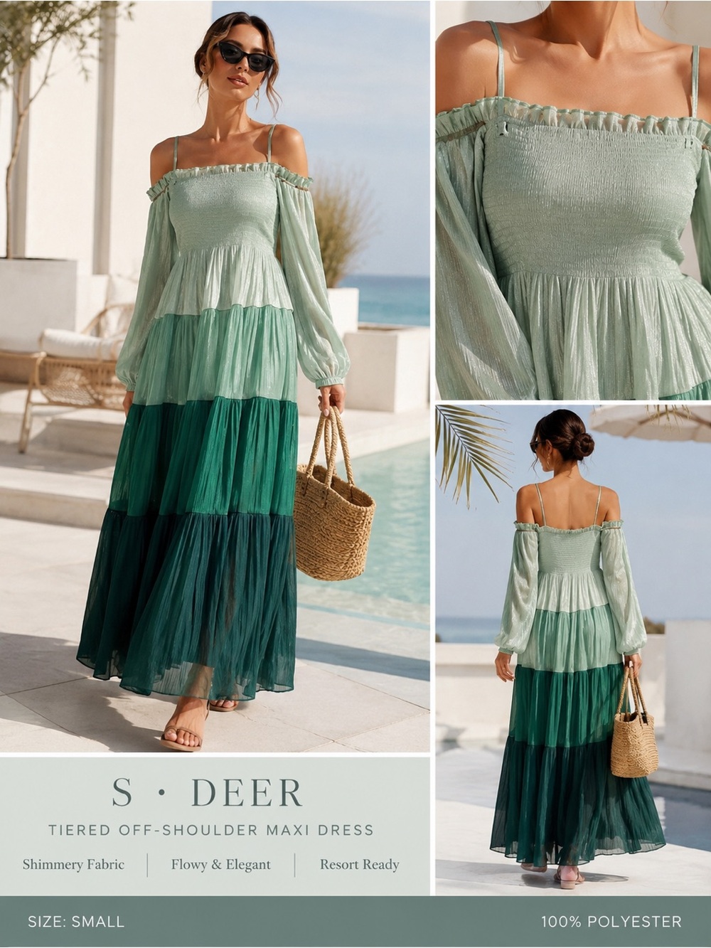 Green Tiered Off-Shoulder Maxi Dress